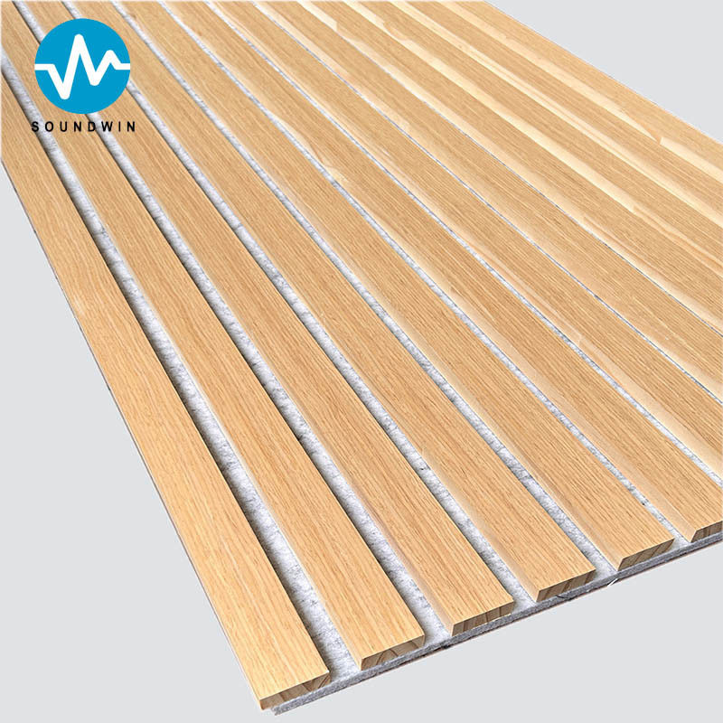 Veneer Oak Acoustic Slat Wood Wall Panels With Light Grey Felt Natural Wood  For Living Room